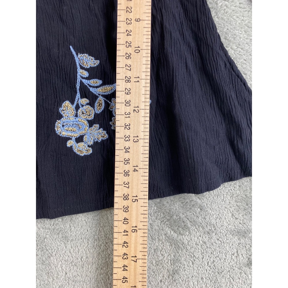 SHYANNE Black Off The Shoulder Embroidered Floral Crinkle Blouse Top Size M - Picture 7 of 11